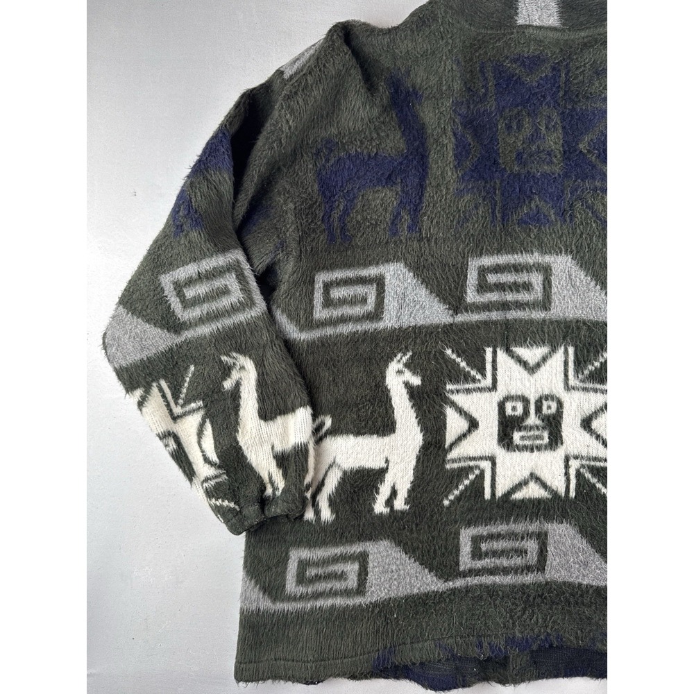 Vintage Artesanias Alpaca Wool Hooded Jacket Ecuador Llama Aztec Size XXL - Picture 10 of 16